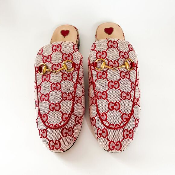 Gucci Princetown Mules GG Red Canvas Horsebit Loafer Size 39.5, 9.5 - Picture 2 of 13